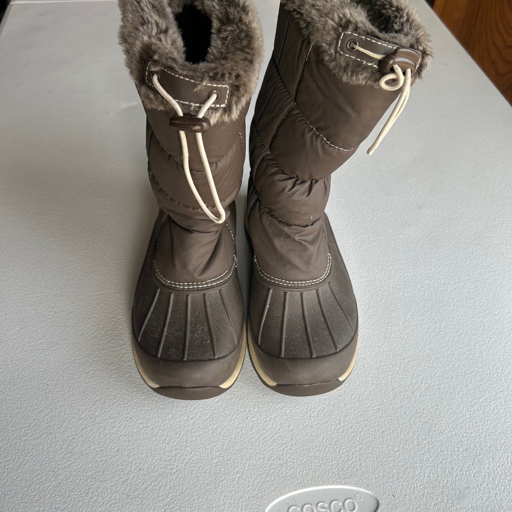 L.L. Bean Girls Quilted Faux Fur Trim Winter Snow Boots Brown Size 2 - Picture 7 of 8